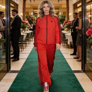 Adidas Unisex 2 PC Track‎ Set Lucid Red Black J-JW5867 M-S/W-M P-JW1227 M-S/W-M